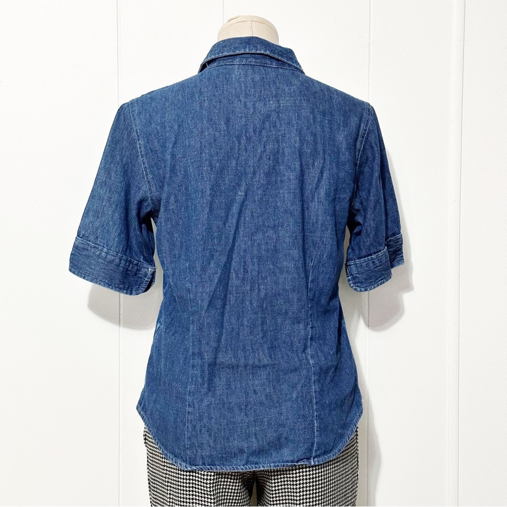 90s Short Sleeve Denim Button Front Top | Vintage - Picture 6 of 9
